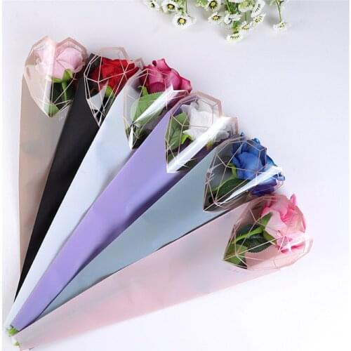 20Pcs/lot Diamond Heart Wrapping Plastic Single Rose Flower Packaging Bag Party Decor Rose Boxes Cases for Valentines Day New