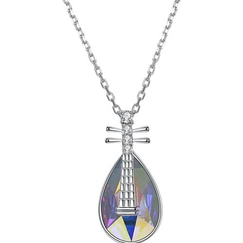 ZEMIOR S925 Sterling Silver Classical Pipa Modelling Pendant Necklace Irregular Austria Crystal Women Fall Fine Jewelry
