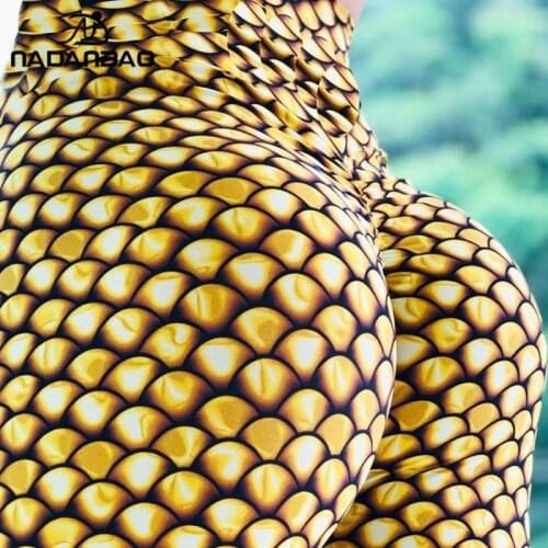 NADANBAO Brand New Seamless Leggings Gold Scales Aesthetic Legging for Fitness High Waist Tights 3D Polygon Print Pencil Pants