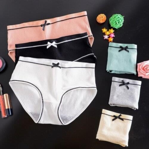 2021 Seamless Striped Soft Cotton Panties For Women Comfortable Breathable Mid-Waist Underpants Solid Color Briefs Intimates