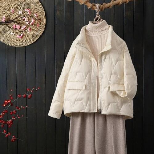 Korean Style 2021 Autumn And Winter Down jacket Women Stand Collar Solid color Female Down Coat Loose Oversized Womens