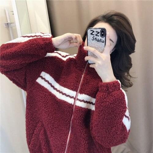 2021Korea Womens Winter fur warm Coat long-sleeve faux Lamb wool Hair Runway Coat Fashion Thicken loose outerwear