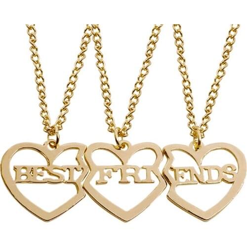 3Pcs/set Best Friends Forever Necklace Hollow Metal Stitching Love Pendant Necklace BFF Friendship Charm Lady Jewelry Gift