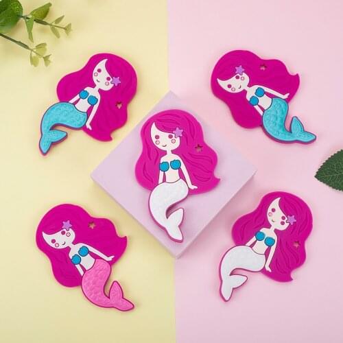 Sunrony 5pcs New Baby Teether Cartoons Mermaid Chewing Pandent Accessories DIY Jewelry Pacifier Clip Teething Toy
