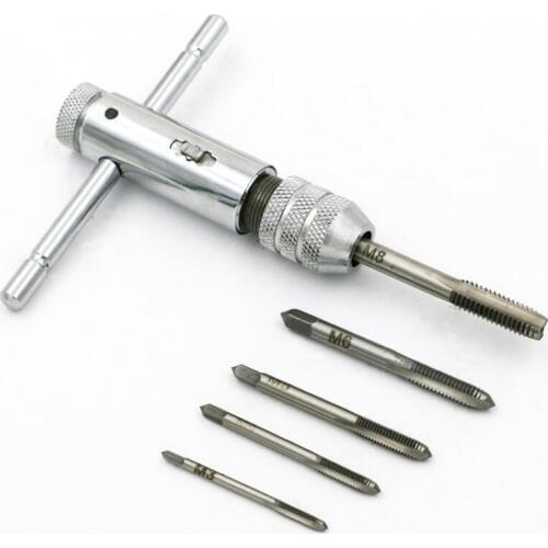 5Pcs M3-M8 T-Handle Ratchet Tap Wrench Adjustable Machinist Tool Screw Thread Plug Tap Machinist Tool