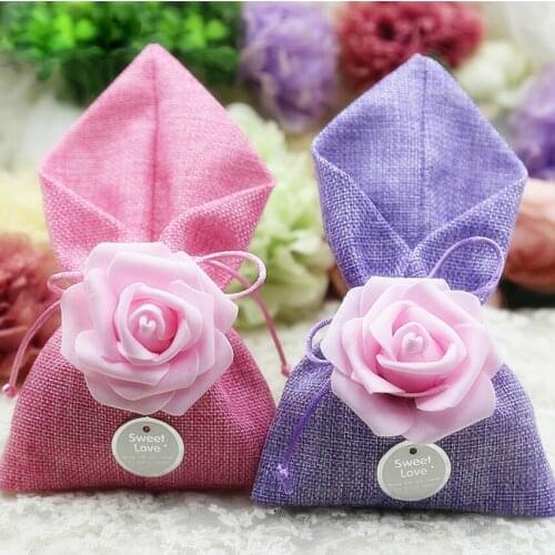 50pcs/lot Wedding Candy Box creative Linen bag mariage Christening Birthday chocolate box Gift Bags & Wrapping Supplies