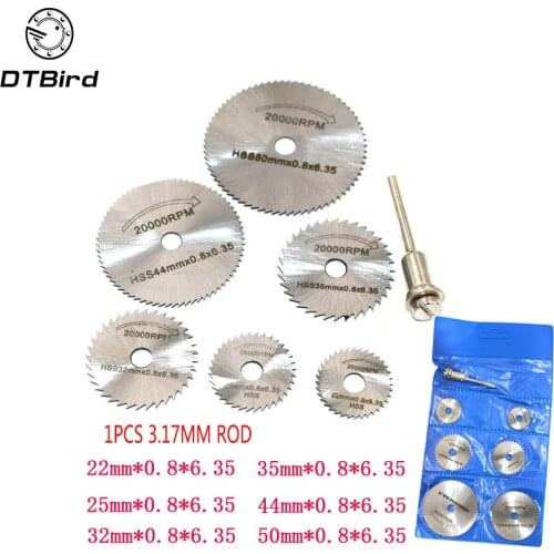 6PCS HSS Rotary Tool 22 /25 /32 /35 /44 /50mm Circular Saw Blades Cutting Discs Mandrel for Dremel Cut off DT6