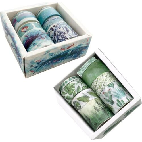 8Pcs Green Leaves Cactus Journal Washi Tape Adhesive Tape DIY Scrapbooking Sticker Label Masking Tapes