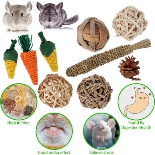 9 Pcs/Lot Hamster Chew Toys Natural Material Rabbit Guinea Pig Playing Toys Teeth Care Molar Small Animals Toys Kit