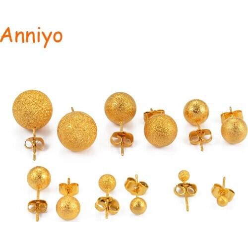 Anniyo Matte Ball Earrings for Womens Girl Round Beads Stud Earring Arab Middle Eastern Jewelry Gifts Hawaiian Earrings #241106