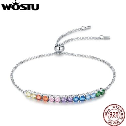 WOSTU 925 Sterling Silver Original Bracelet Adjustable Rainbow Bridge bracelet Chain Link For Women Fashion Jewelry CQB213