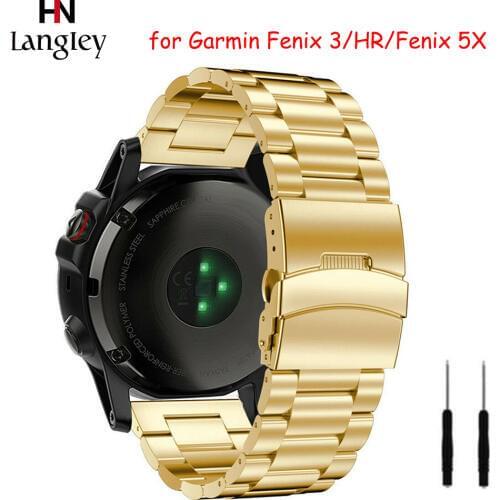 26mm Band For Garmin fenix6 Fenix 3/Fenin3HR Fenix 5X 6X Straps Stainless Steel Wristbands Insurance buckle Rose Golden Straps