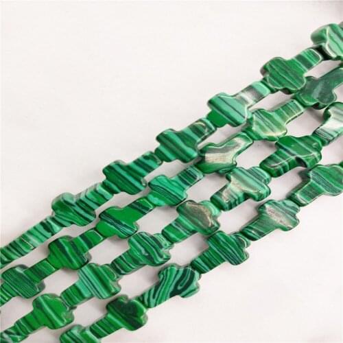 1 Strand 33Pcs 8x12x4mm Green And Black Malachite Cross Loose Beads For DIY Jewelry Necklace Making Accessories 15.5Inch