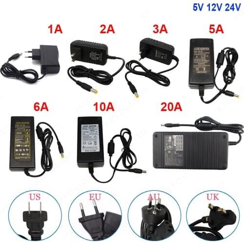 DC5V 12V 24V LED Adapter Lighting Transformer 2A 3A 5A 10A 20A Power Supply Female Connector for LED Strip CCTV Camera Router