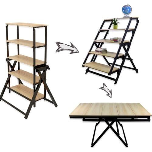 Wooden Metal Multifunction 5 Tier Bookshelf Storage Cabinet Garden Console Table