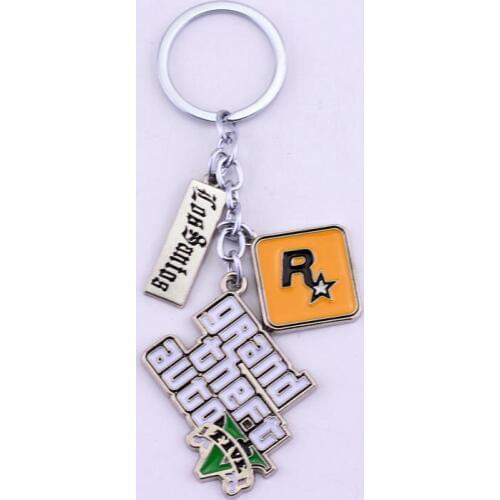 Dongsheng Wholesale 12pcs Game Jewelry PS4 GTA 5 keychain Grand Theft Auto 5 Key Chain For Men Fans PC Rockstar Keyring Holder