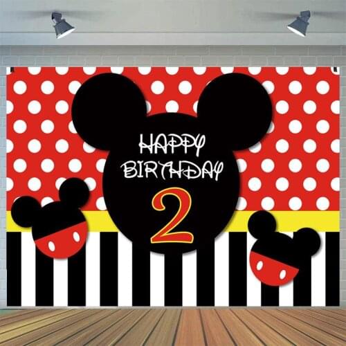 Red Black White Dots Girl 2nd Birthday Backdrops Cartoon Mouse Shaped Girl Princess Photography Backgrounds