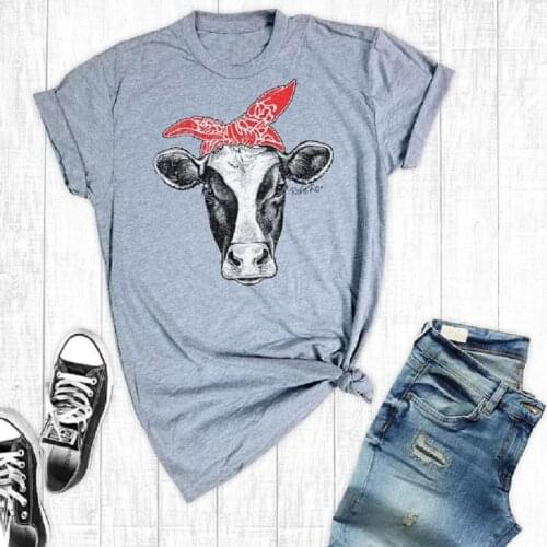 Funny Design Cow Printed T-Shirts 2018 Vogue Womens Tshirt Short Sleeve Graphic Shirt Cowgirl Shirt Southern Tops Tee Tumblr