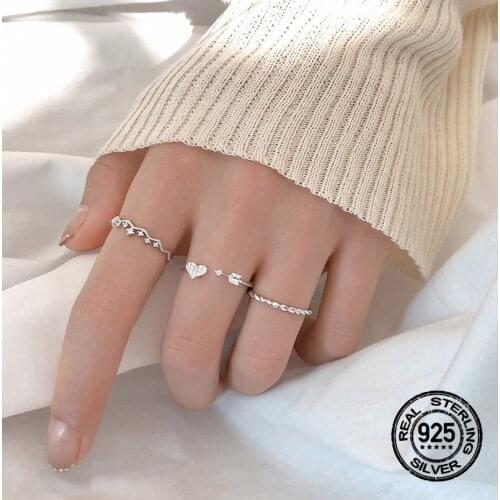 Twist Heart Diamond Rings For Women S925 Silver Geometric Opening Adjustable Simple Fashion Hot Lady Party Gift Jewelry INEFFA