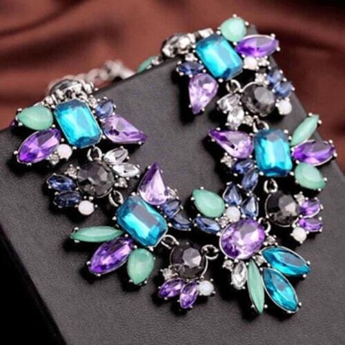 HOT SALES！！！New Arrival Women Fashion Jewelry Statement Bib Collar Colorful Rhinestone Chain Necklace Wholesale Dropshipping