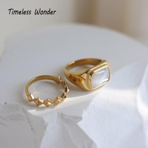 Timeless Wonder Titanium Geo Shell Band Statement Rings for Women Jewelry Punk Designer Top Gothic Ins Trendy Hiphop Mix 4248