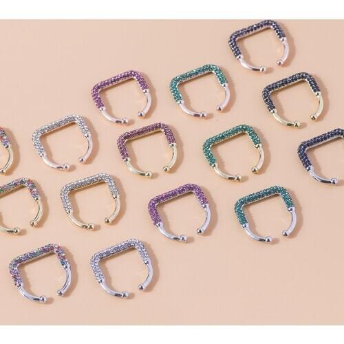 Multicolor Rainbow Clip Earrings No Piercing Multistyle Rhinestone Heart Rectangle C Shape Ear Clip Earring Fashion 2021 Jewelry