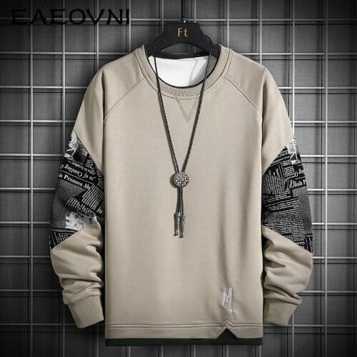 EAEOVNI Men Patchwork Hoodie Streetwear Print Tops Male Hip Hop Harajuku Sweatshirts Korean Hoody Mens Casual O-Neck Pullover