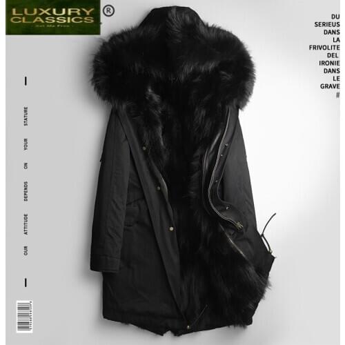 Real Fur Coat Winter Men Clothes 2021 Streetwear Thick Warm Raccoon Fur Liner Long Jacket Hooded Fashions Casaco PKF1111