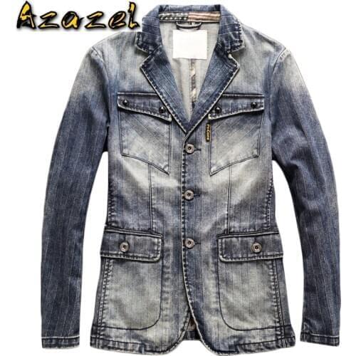 Mens Suit Dress Denim Jackets and Coats Spring Plus Size XXXL Mens Denim Outerwear Business Mens Coats 2019 New Arrivals A215