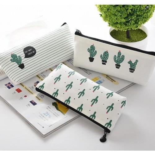 Back To School Students Party gift Canvas Cactus Pencil Pen Case Storage Zipper Pouch Purse for school Christmas Present