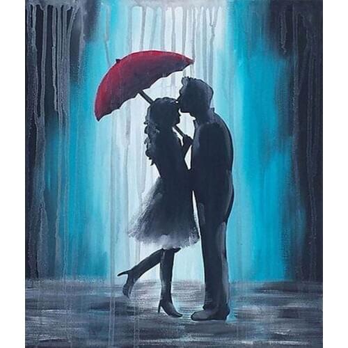 Couple Silhouettes Under Umbrella Diamond Painting Round Full Drill DIY Mosaic Embroidery 5D Cross Stitch Oil Portrait Pattern