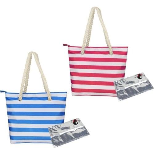 Beach Wine Purse Tote Ice Bag with Hidden Insulated Compartment Handle Striped Print Handbag Outdoor Party Carrier