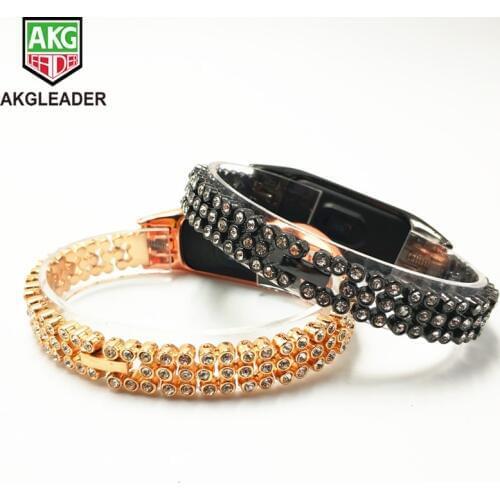 Wrist Strap For Mi Band 3 Diamonds Stainless Steel Chain Wrist Bands For Xiaomi Band 3 Watchband For Mi Band 2 Correas De Reloj