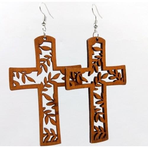 Roform Wholesale 12 Pairs Good Quality Cross Wood Earrings Brown Hollow African style Earings for women Pendant 2020 novelty