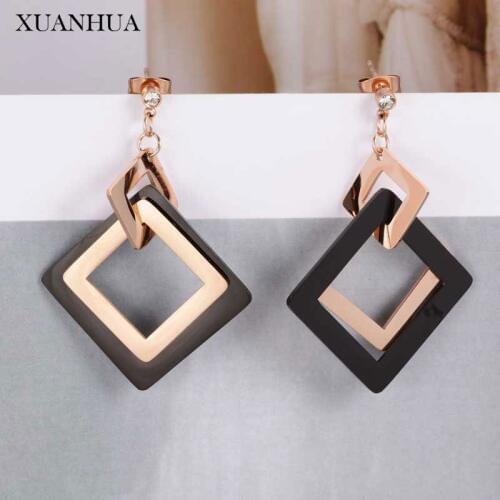 XUANHUA Stainless Steel Jewelry Rose Gold Black Earrings For Women Drop Earings Fashion Jewelry Accessories Free Shipping