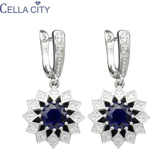Cellacity Geometry Design Silver 925 Jewelry Gemstones Earrings for Women 14 Colors Choices Female Ear drops for Party Wholesale