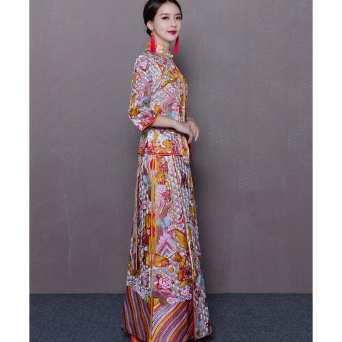 Embroidery Dragon wedding dress chinese style costume Phoenix cheongsam evening dress show clothing slim Style for the Wedding