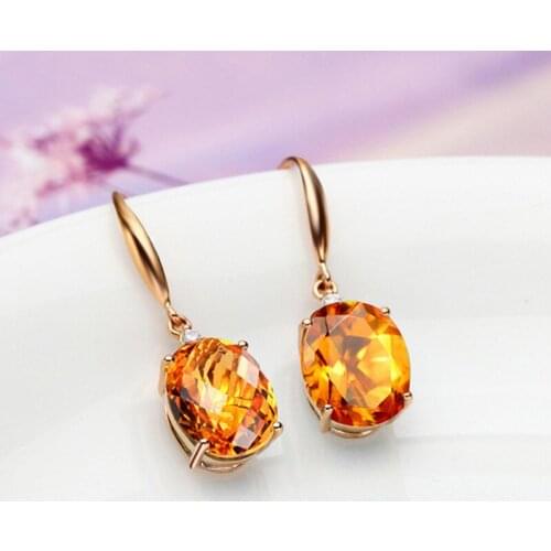 Wedding Natural Citrine Drop Earrings for Women 14K Yellow Gold Timeless Design Delicate Female Luxury Earrings Fine Jewelry