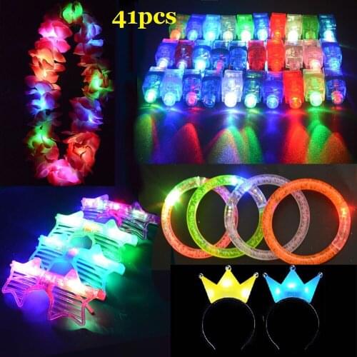 Glow in the Dark Party Supplies Glow Bracelet Glasses Led Hair Styling Tools Finger Lights Flower Garland Headband Set Pack