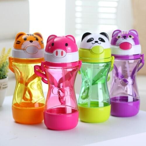 Cartoon Animal Baby Kids Drinking Water Straw Bottle Strap Leakproof Feeding Cup Kitchen Accessories Tool Drinkware For Student
