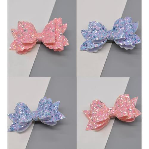 8pcs/set Sequins Leather Girls Hair Bows Shiny Glitter Double Layer Hair Clips Candy Hairpins Hairgrips Dance Hair Accessories