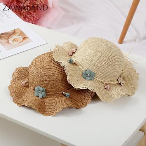 Zawaland 2021 Children Sun Hats Baby Girls Beach Straw Hat 2-8Yrs Kids Casual Floral Traval Caps Outdoor Sport Parent-Child Hat