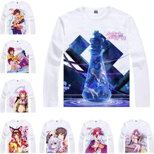 Coolprint Japanese Anime Shirt NO GAME NO LIFE T-Shirts Multi-style Long Sleeve Sora Shiro Jibril Hatsuse Izuna Cosplay Kawaii