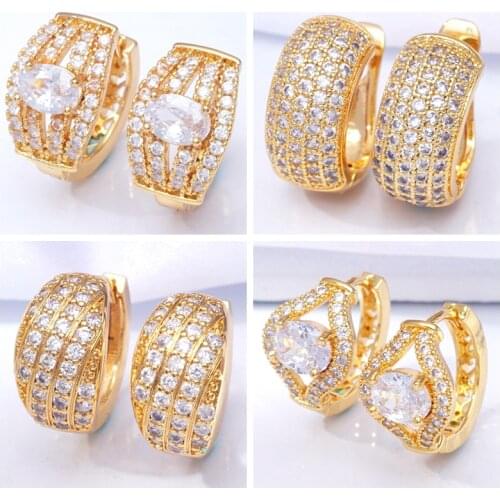 Rhinestone Zircon Crystal Earings 30 Styles Round Circle Hoop Earrings for Women and Men Gold Filled Fashion Wedding Jewelry