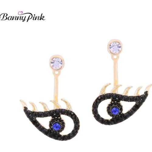 Banny Pink Long Eyelashes Big Eye Earrings For Women Cute Figure Pendant Post Earrings Rhinestone Statement Post Earring Bijoux