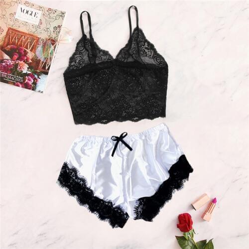 Lingerie Sexy Bra Set Women Sleepwear Sleeveless Strap Lace Intimates Tops Pajama Sets Bras Women Transparent Brief Set