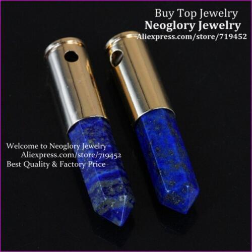 10pcs Nature Lapis Lazuli Gems Stone Point Bullet Pendant Hexagon Drusy Quartz Druzy Pendant metal Color Casing Pendant
