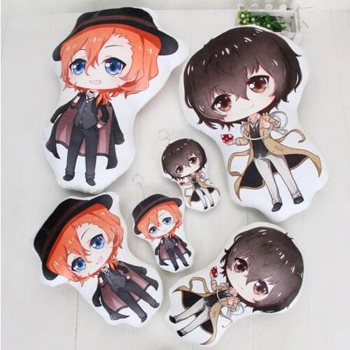 2pcs/set Bungo Stray Dogs Pillow Nakahara Chuuya Osamu Dazai Cosplay Cute Dolls Plush Stuffed Cushion Pillow Pendant Keychain