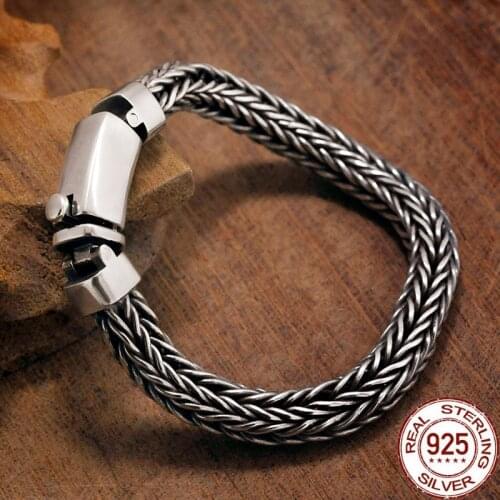 2020 Men Bracelet Pure 925 Sterling Silver Bracelets Width 8mm Braided Link Chain Thai Silver Bracelets for Women Men Jewelry