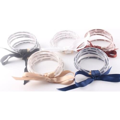 5 PCS/Set Bowknot Cute Bangles Leather Set All Weather Stack Silicone Plastic Jelly Bangles Wholesale
